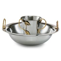 Stainless Steel Washing Cup & Bowl Set with Brass Leaf Handle