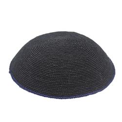 14 cm DMC Black Knit Kippah with Navy Rim