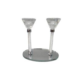 Picture of Schonfeld Collection 15696 Crystal Candlesticks on Mirror Tray with Hadlakat Neroth
