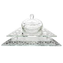 Picture of Schonfeld Collection 15860 1.5 x 5.5 x 6.5 in. 3 Piece Triangle Shape Crystal Honey Dish with Pomegranate, Silver