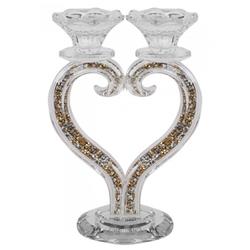 Picture of Schonfeld Collection 161481 8.5 in. Candelabra 2 Light Heart Shape Crystals&#44; Gold & Silver