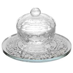 Picture of Schonfeld Collection 16521 5 x 3 in. 3 Piece Crystal Honey Dish with Pomegranate, Silver