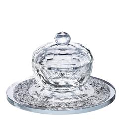 Picture of Schonfeld Collection 16523 5 x 3 in. 3 Piece Crystal Honey Dish with Floral, Silver