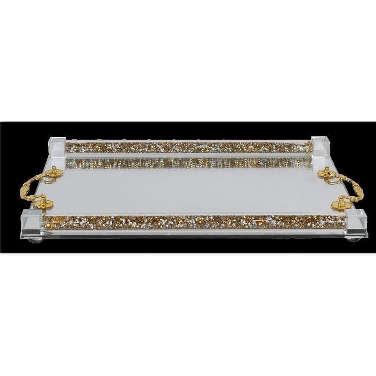 Picture of Schonfeld Collection SZ031SG 8 x 12 in. Crystal Mirror Tray with Gold Handles - Small