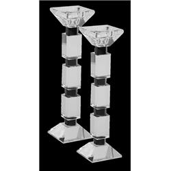 Picture of Schonfeld Collection ZX671M 10 in. Crystal & Black Rectangular Pattern Candlesticks&#44; Set of 2