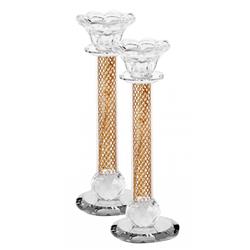 Picture of Schonfeld Collection ZX780L 8.5 in. Crystal Candlesticks with Gold Net - Set of 2