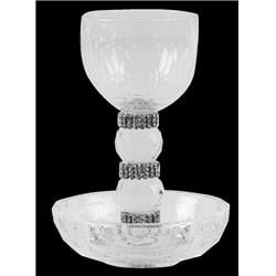 Picture of Schonfeld Collection 15676 6 x 4.5 in. Crystal&#44; Silver & Diamonds Kiddush Cup with Tray