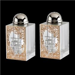 Picture of Schonfeld Collection 128111 3 x 1.5 in. Gold Jerusalem Crystal Salt & Pepper Set with Silver Shabbat Kodesh