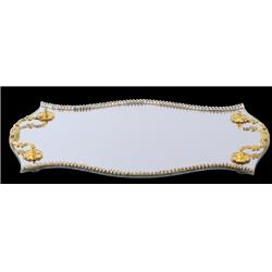 Picture of Schonfeld Collection 182296 12 x 7 in. Crystals Circular Shape Mirror Tray with Gold Handles