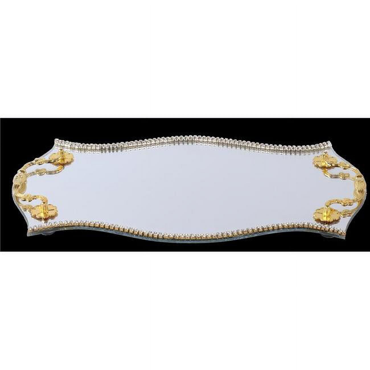 Picture of Schonfeld Collection 182297 13.5 x 8.5 in. Crystals Circular Shape Mirror Tray with Gold Handles