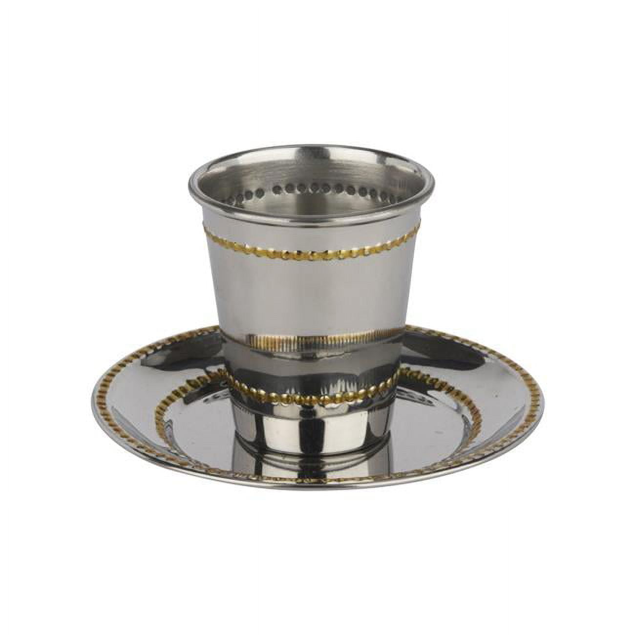3 in. Shinny Gold Beaded Stainless Steel Kiddush Cup Set