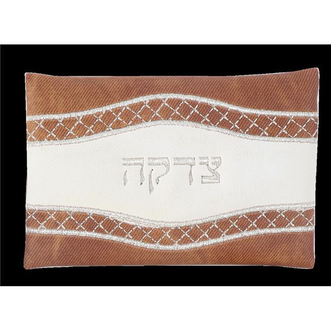 Picture of Nua 59347 3.5 x 5 in. Leather Look Tzedakah Bag&#44; Brown & White