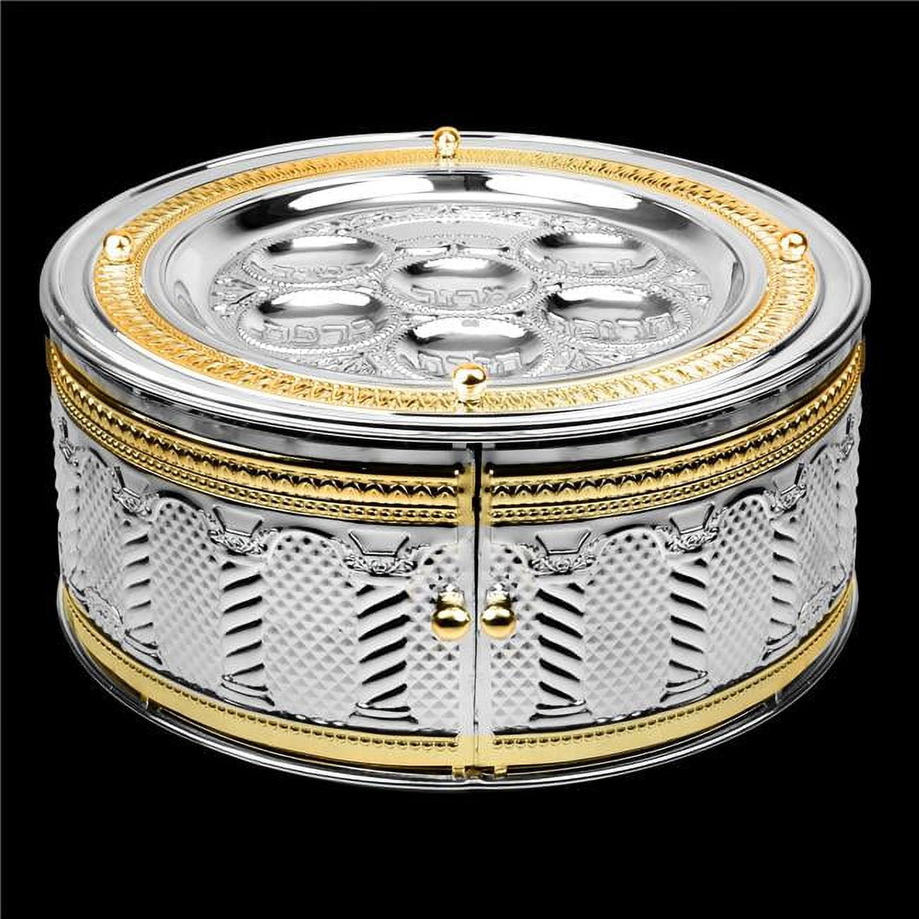 6 x 15 in. 3 Tier Silver Plated & Gold Royal Palace Design Seder Plate