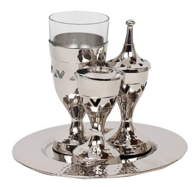 Hammered Nickel Plated Havdalah Set - 4 Piece