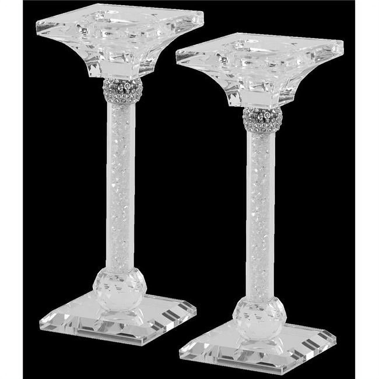 Picture of Schonfeld Collection 17032 7 x 0.75 in. Crystal Silver with Light Silver Stones Candlesticks