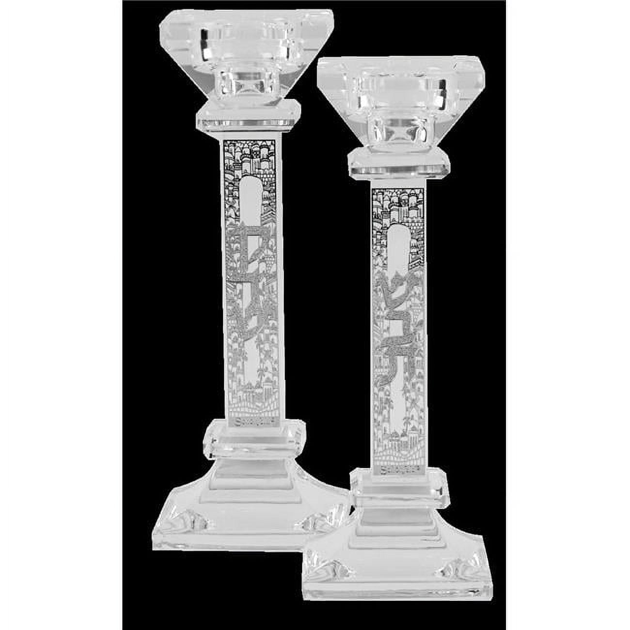 Picture of Schonfeld Collection 16556 7 in. Crystal Candlestick with Silver Plate