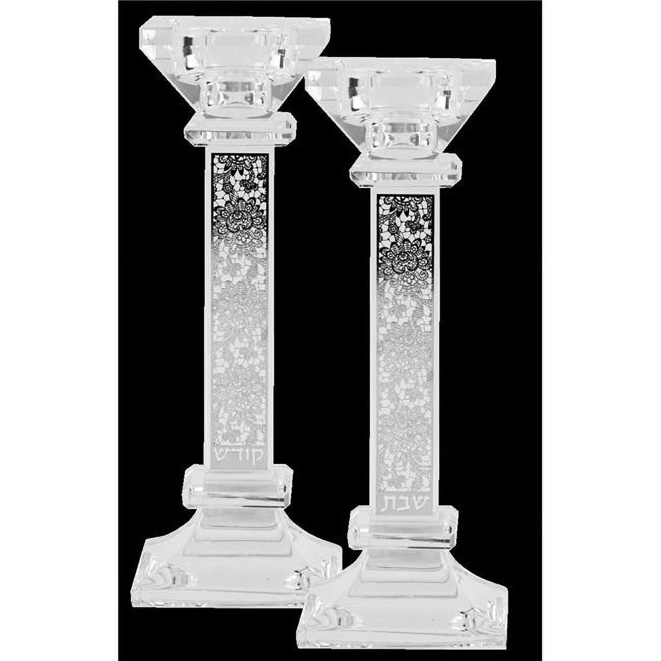 Picture of Schonfeld Collection 16557 7 in. Crystal Candlestick with Silver Plate