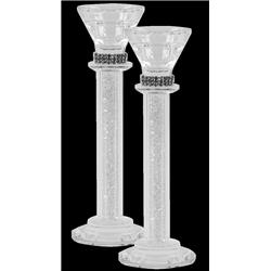Picture of Schonfeld Collection 16694 8 in. Crystal, Silver with Light Silver Stone Candlesticks