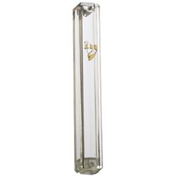 12 cm Clear Plastic Mezuzah Waterproof Cover, Gold Shin
