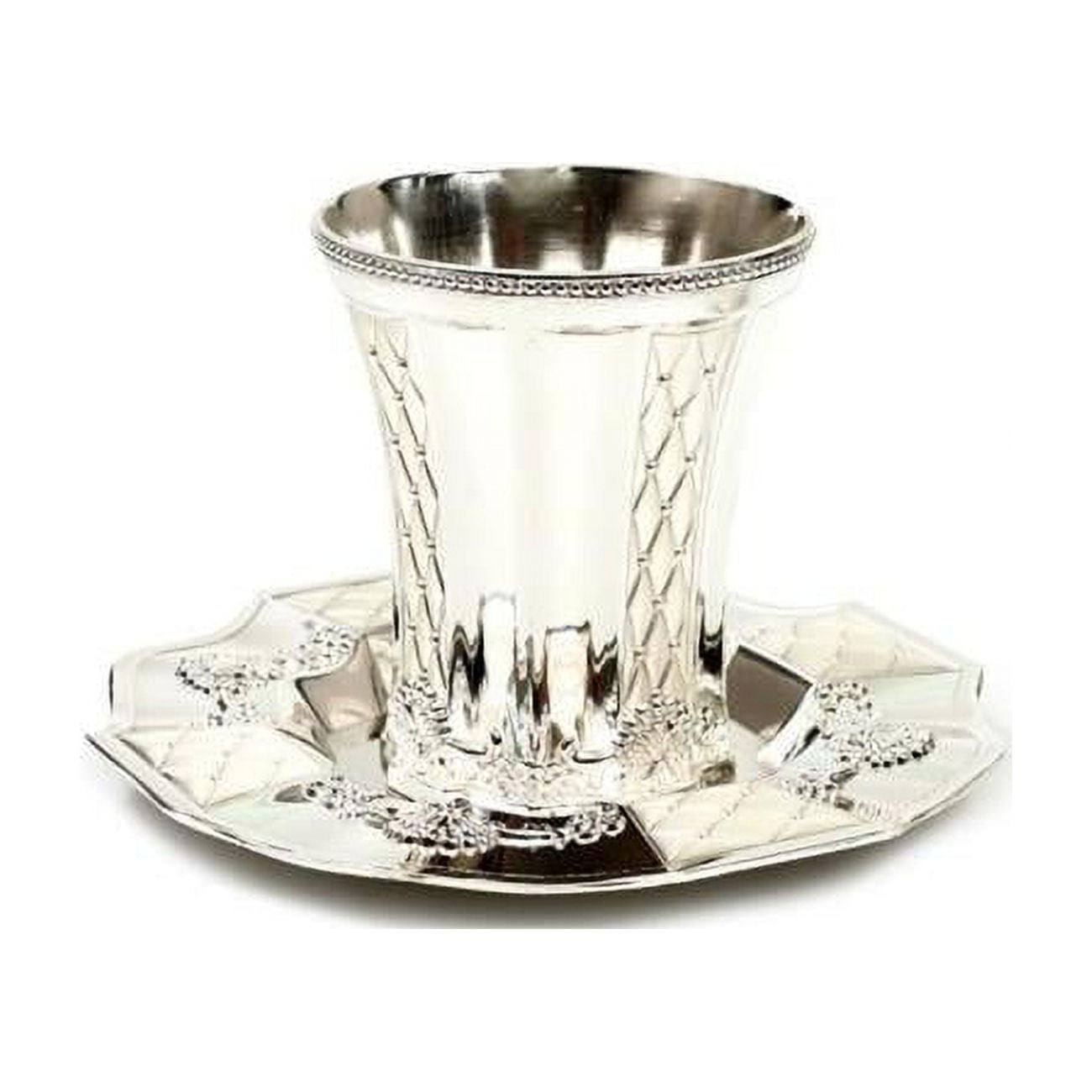 Picture of Novell Collection X363M 3.5 in. Silver Plated XP Scalloped Design Matt Kiddush Cup Set with 5.2 in. Tray