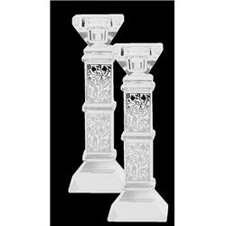 Picture of Schonfeld Collection 161032 7 in. Crystal & Silver Floral Candlesticks