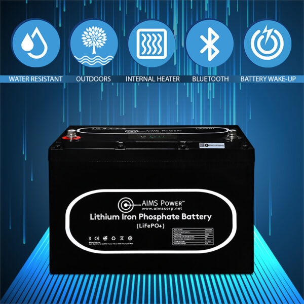 LFP12V104A 12V 104Ah LiFePO4 Lithium Battery with Wake-Up Function, Built-In Heater & Bluetooth Monitoring