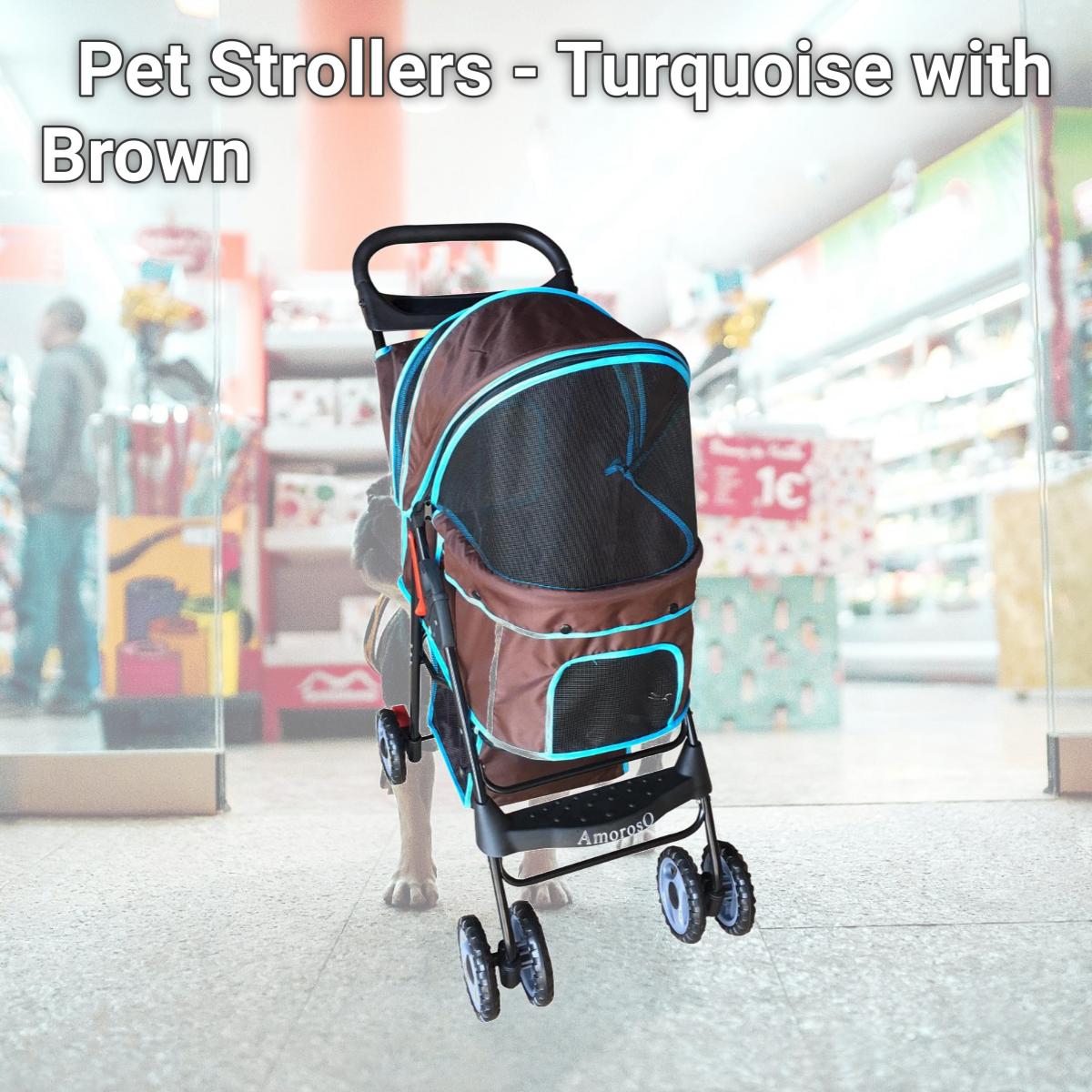Picture of AmorosO 6746 Pet Strollers - Turquoise with Brown