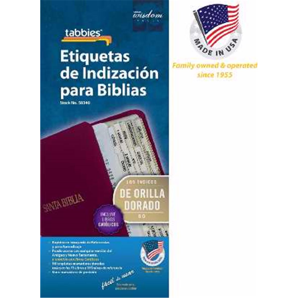 BIBLE INDEXING TABS-SPANISH CLASSIC OT & NT & CATHOLIC,90 GOLD-EDGED TABS,1"L-1/4" EXT, 10PK