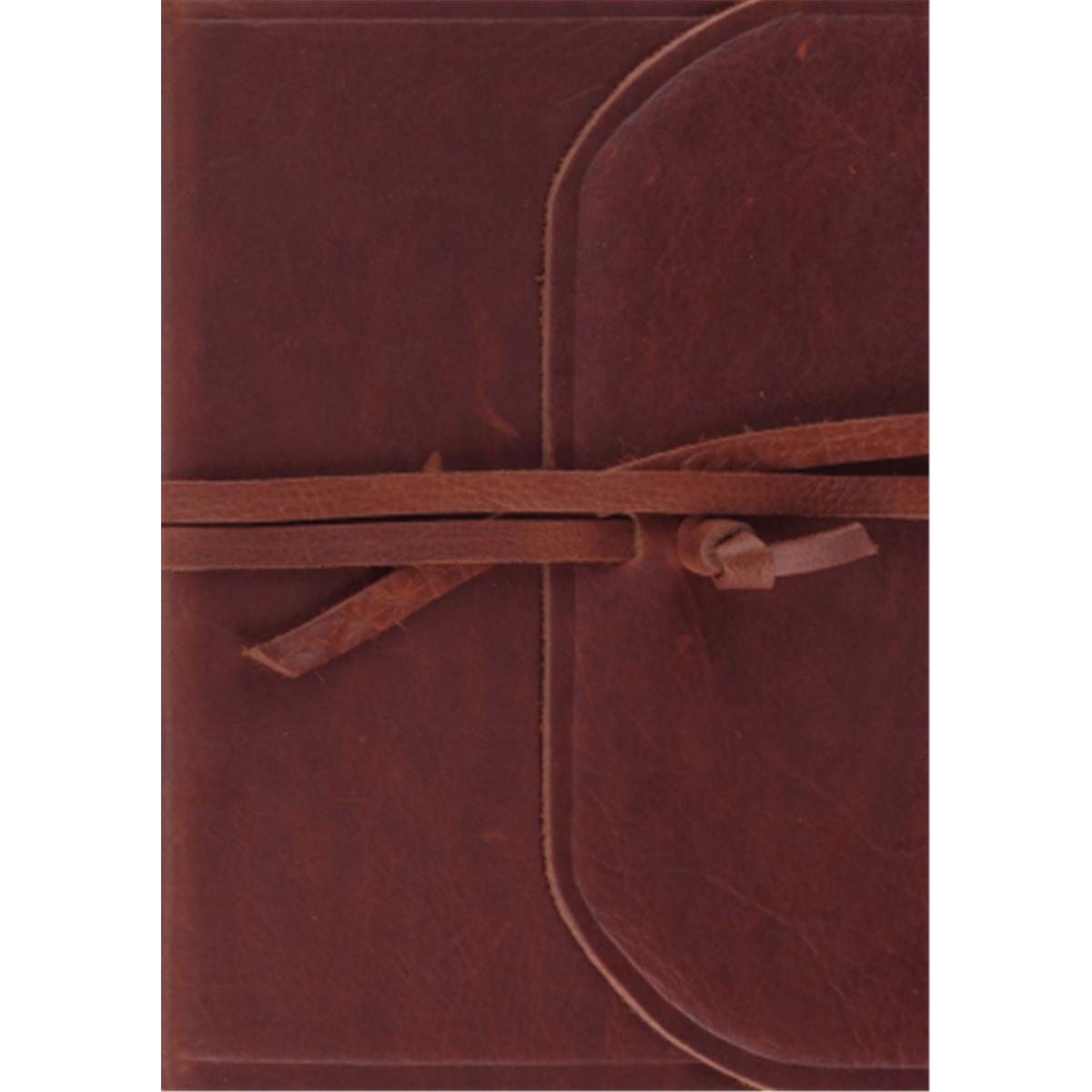 English Standard Version Single Column Journaling Bible & Large Print-Brown Leather with Flap & Strap