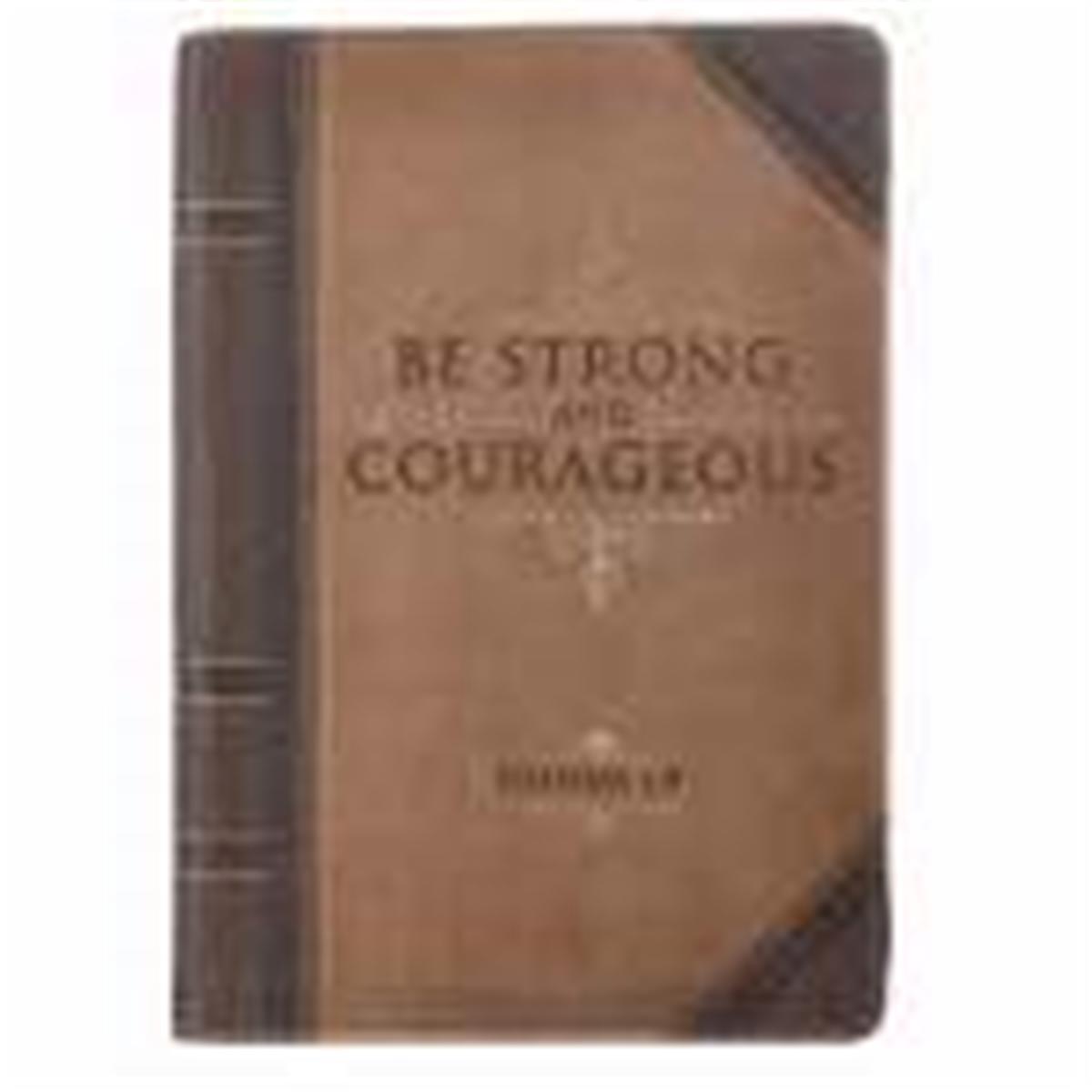 Journal-Classic LuxLeather-Be Strong & Courageous-Brown & Tan with Zipper by Christian Art Gift