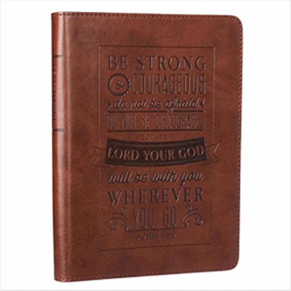 0069049 Journal-Be Strong & Courageous - Brown LuxLeather