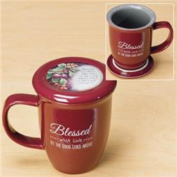 Picture of Cathedral Art-DBA Abbey Gift 96817 Mug-Grace Outpoured-Blessed-Marsala with Coaster-Lid