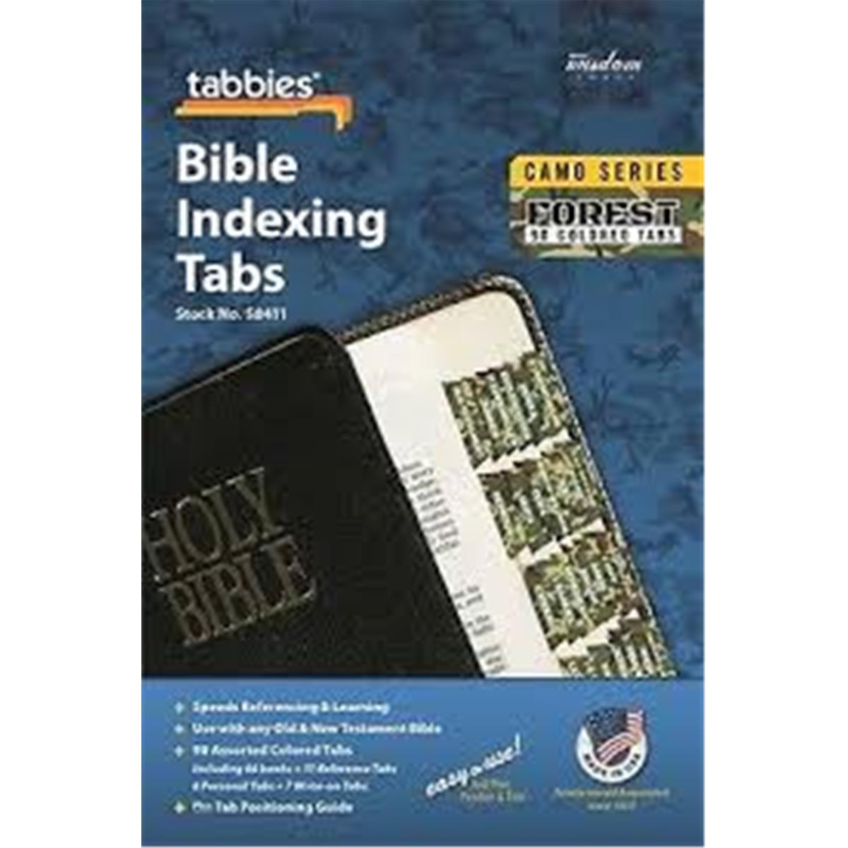 BIBLE INDEXING TABS - CAMO SERIES - OT & NT, 90 FOREST TABS, 1"L - 1/4" EXT, 10 PKS/BX, 10PK