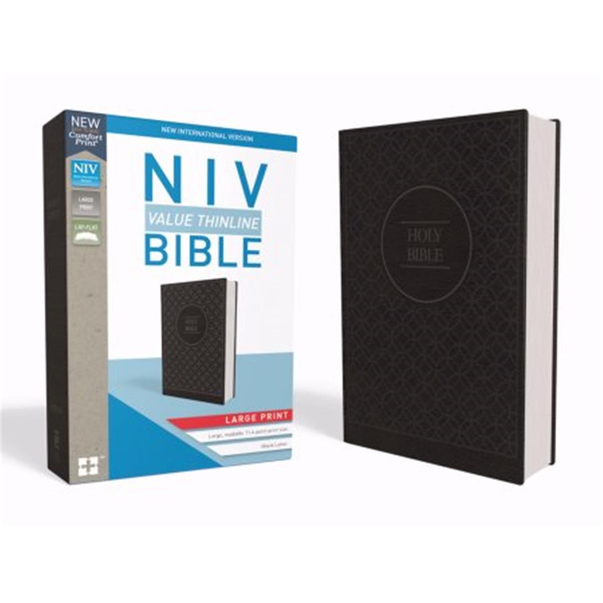 178860 Niv Value Thinline Bible & Large Print Comfort Print, Charcoal & Black Leather