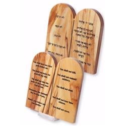 Plaque-Ten Commandments with Stand, English & Hebrew - Olive Wood
