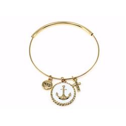 Picture of Divinity Boutique 77084 Anchor Bangle-Goldtone & White Bracelet
