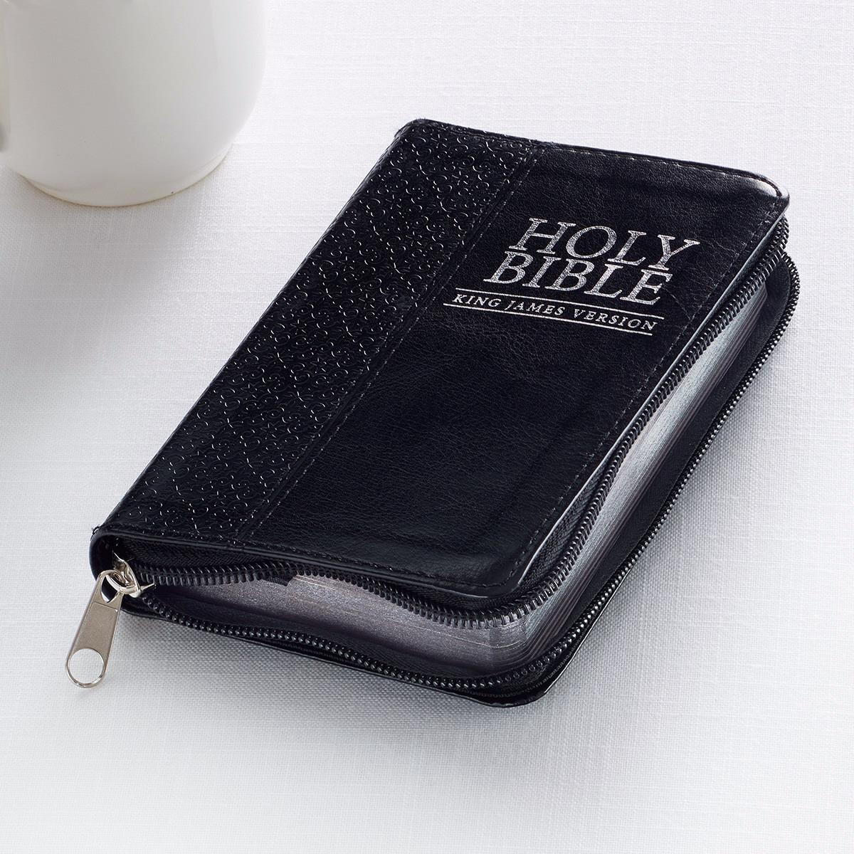 KJV Mini Pocket Bible, Black Lux Leather with Zipper