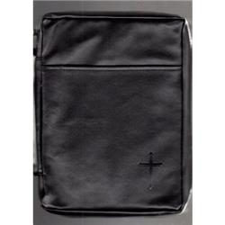 199291 Imitation Leather-Cross Bible Cover, Black - Large