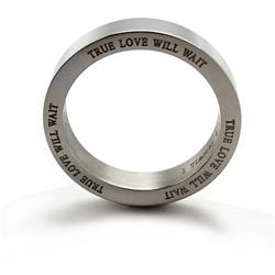 Picture of Forgiven Jewelry 199745 True Love Will Wait Text On Side-Stainless Steel Ring - Size 7