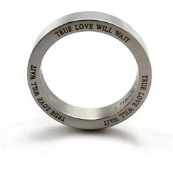 Picture of Forgiven Jewelry 199746 True Love Will Wait Text On Side-Stainless Steel Ring - Size 8