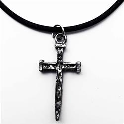 Picture of Forgiven Jewelry 260840 Pewter Nails Cross On Black Rubber Necklace&#44; 18 in.
