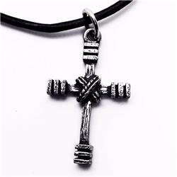 Picture of Forgiven Jewelry 260853 Rugged Wood Tone Pewter Cross On Black Rubber Necklace&#44; 18 in.
