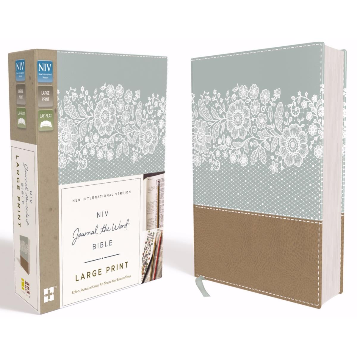 NIV, Journal the Word Bible, Large Print, Leathersoft, Teal/Tan: Reflect, Journal, or Create Art Next to Your Favorite Verses