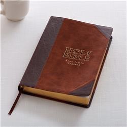 KJV Thinline Large Print Luxleather Bible, Brown & Tan