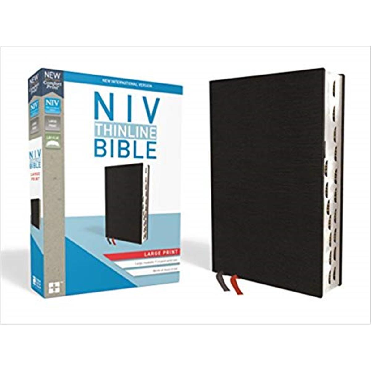 NIV Thinline Reference Bible, Comfort Print - Black Bonded Leather Indexed