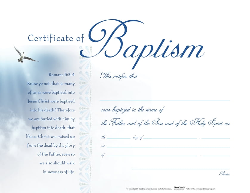 Picture of B & H Publishing 152708 5.5 x 3.5 in. Baptism White Clouds Certificate - Pack of 6