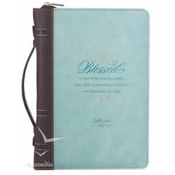 Bible Cover Classic Lux Leather Blessed, Light Blue - Large