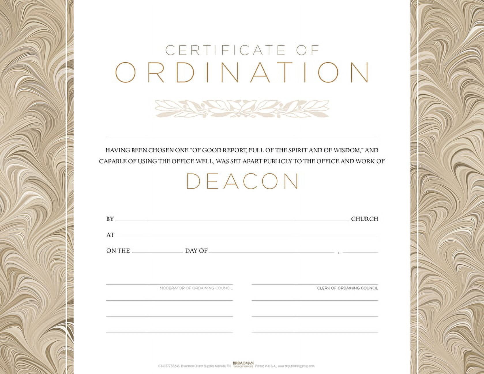 Picture of B & H Publishing 152904 5.5 x 3.5 in. Certificate Ordination Deacon - Pack of 6