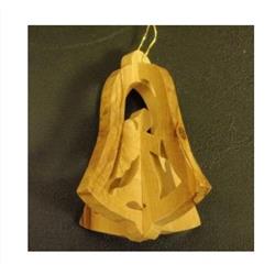 3 in. Olive Wood-3D Angel in Bell Ornament