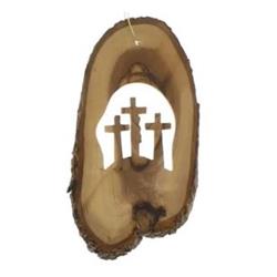 4-6 in. Olive Wood-3 Crosses in Bark Ornament